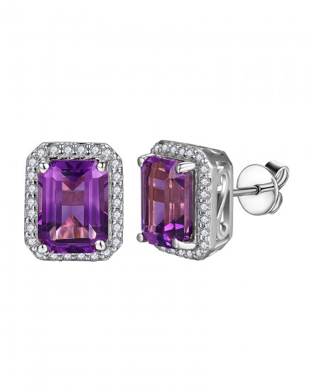 EMERALD CUT AMETHYST DIAMOND STUDS (TE2051)