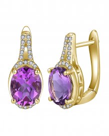 OVAL AMETHYST DIAMOND EARRINGS (TE2056)