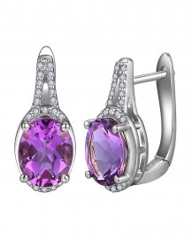 OVAL AMETHYST DIAMOND EARRINGS (TE2056)