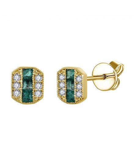 PRINCESS CUT EMERALD DIAMOND STUDS (TE2079)