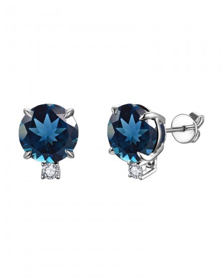 ROUND LONDON BLUE TOPAZ DIAMOND STUDS (TE2085)