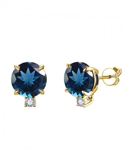 ROUND LONDON BLUE TOPAZ DIAMOND STUDS (TE2085)