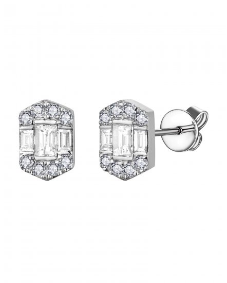 HEXAGON STYLE BAGUETTE DIAMOND STUDS (TE2090)