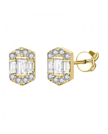 HEXAGON STYLE BAGUETTE DIAMOND STUDS (TE2090)