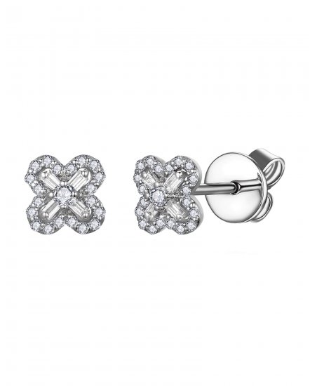 CLOVER STYLE BAGUETTE DIAMOND STUDS (TE2096)