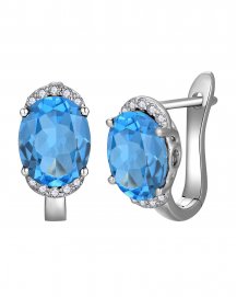 OVAL SWISS BLUE TOPAZ DIAMOND EARRINGS (TE2109)