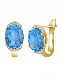 OVAL SWISS BLUE TOPAZ DIAMOND EARRINGS (TE2109)