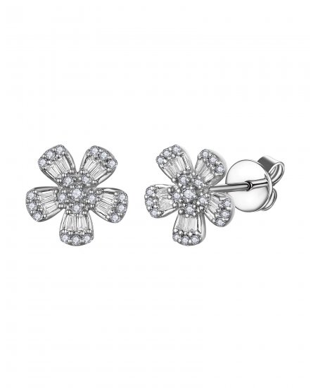 FLORAL STYLE BAGUETTE DIAMOND STUDS (TE2114)