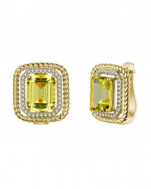 EMERALD CUT LEMON QUARTZ DIAMOND EARRINGS (TE2158)