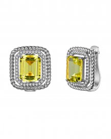 EMERALD CUT LEMON QUARTZ DIAMOND EARRINGS (TE2158)