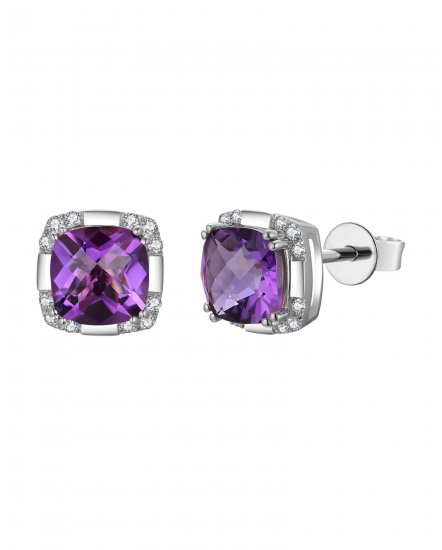 CUSHION AMETHYST DIAMOND STUDS (TE2163)