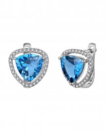 TRIANGLE SHAPE SWISS BLUE TOPAZ DIAMOND EARRINGS (TE2167)