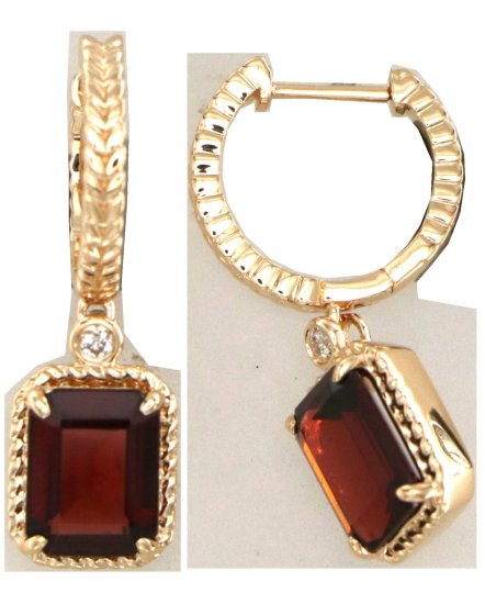 EMERALD CUT GARNET DIAMOND DANGLING (TE2170)