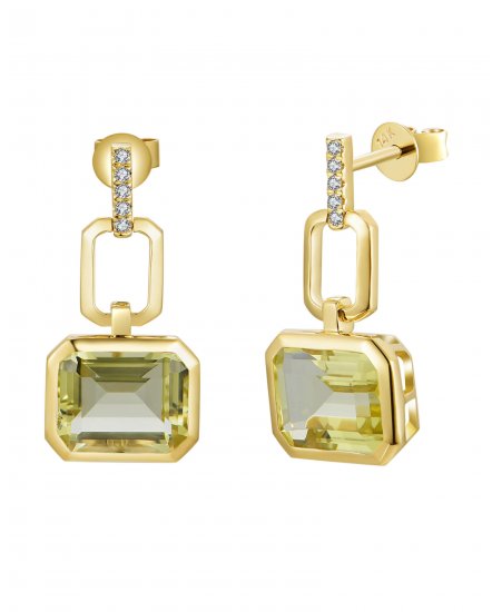 EMERALD CUT LEMON QUARTZ DIAMOND DANGLING (TE2183)