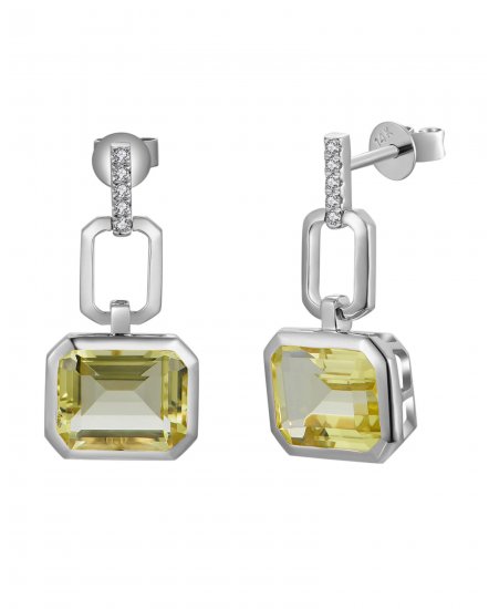 EMERALD CUT LEMON QUARTZ DIAMOND DANGLING (TE2183)