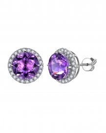ROUND SHAPE AMETHYST DIAMOND STUDS (TE2304)