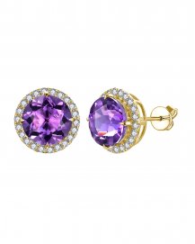 ROUND SHAPE AMETHYST DIAMOND STUDS (TE2304)