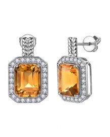 EMERALD CUT CITRINE DIAMOND DANGLING (TE2308)
