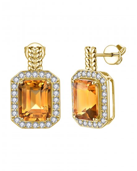 EMERALD CUT CITRINE DIAMOND DANGLING (TE2308)