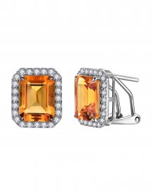 EMERALD CUT CITRINE DIAMOND OMEGA BACK (TE2310)
