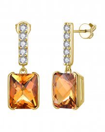 CUSHION CITRINE DIAMOND DANGLING (TE2391)