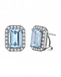 EMERALD CUT AQUAMARINE DIAMOND OMEGA BACK (TE2566)