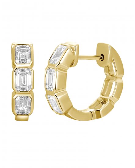 THREE STONE EMERALD CUT DIAMOND HUGGIES (TE2619)