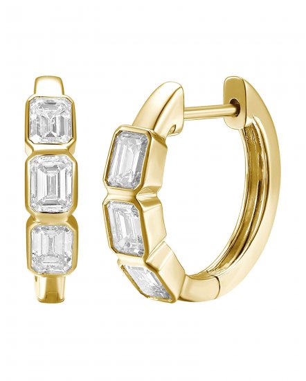 THREE STONE EMERALD CUT DIAMOND HUGGIES (TE2716)