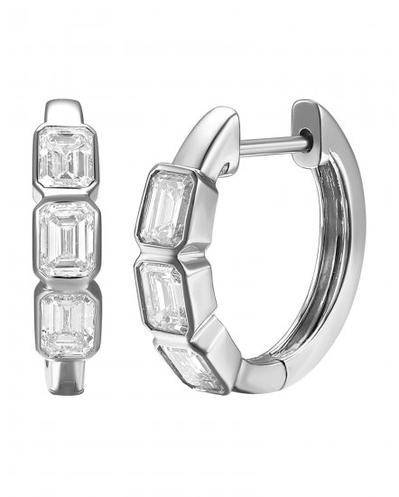 THREE STONE EMERALD CUT DIAMOND HUGGIES (TE2716)