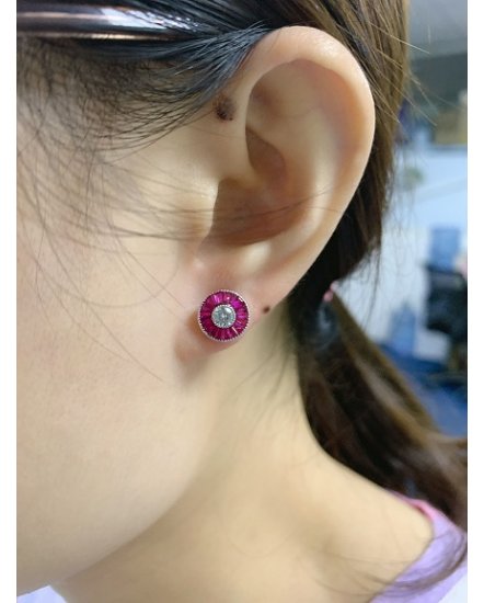 ROUND RUBY DIAMOND STUDS (TE941)