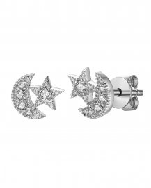CRESCENT MOON STAR DIAMOND STUDS (TE972)