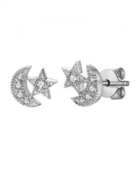CRESCENT MOON STAR DIAMOND STUDS (TE972)