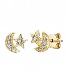 CRESCENT MOON STAR DIAMOND STUDS (TE972)