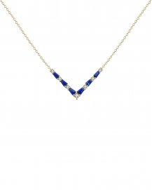 V STYLE BAGUETTE SAPPHIRE DIAMOND NECKLACE (TN390)