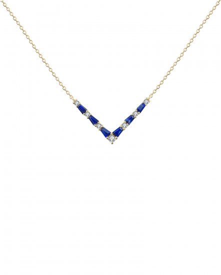 V STYLE BAGUETTE SAPPHIRE DIAMOND NECKLACE (TN390)