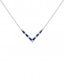 V STYLE BAGUETTE SAPPHIRE DIAMOND NECKLACE (TN390)