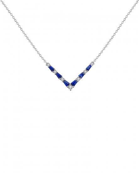 V STYLE BAGUETTE SAPPHIRE DIAMOND NECKLACE (TN390)