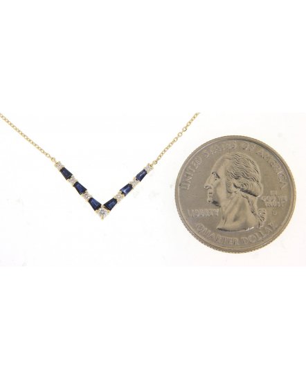 V STYLE BAGUETTE SAPPHIRE DIAMOND NECKLACE (TN390)