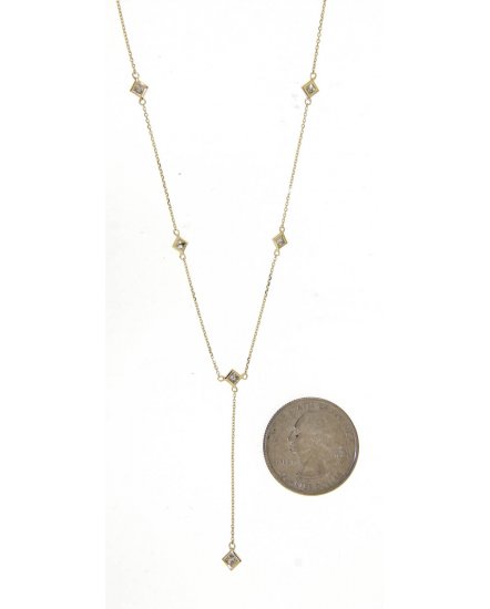 PRINCESS CUT DIAMOND BY THE YARD DANGLE DROP NECKLACE (TN421)