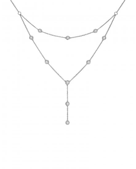 DOUBLE LAYER DIAMOND BY THE YARD DANGLE DROP NECKLACE (TN422)
