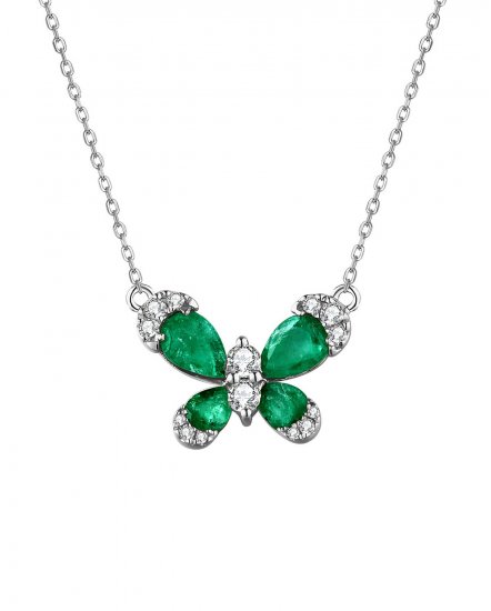 BUTTERFLY STYLE EMERALD DIAMOND NECKLACE (TN448)
