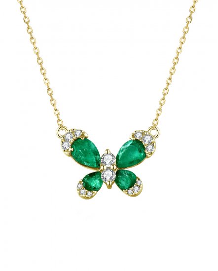 BUTTERFLY STYLE EMERALD DIAMOND NECKLACE (TN448)