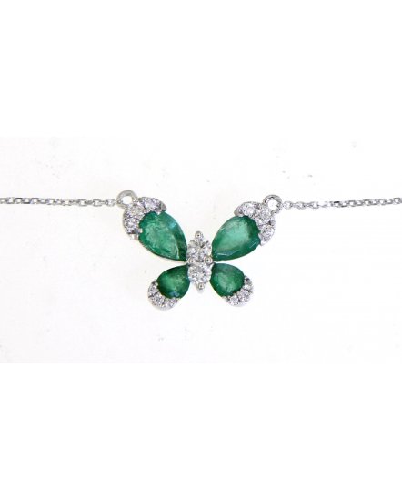 BUTTERFLY STYLE EMERALD DIAMOND NECKLACE (TN448)