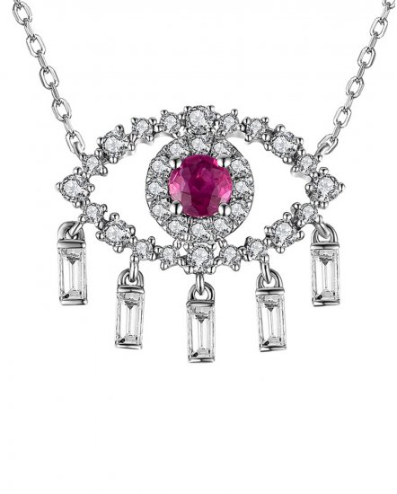 EVIL EYE STYLE RUBY DIAMOND DANGLE NECKLACE (TN553)