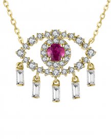 EVIL EYE STYLE RUBY DIAMOND DANGLE NECKLACE (TN553)