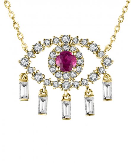 EVIL EYE STYLE RUBY DIAMOND DANGLE NECKLACE (TN553)