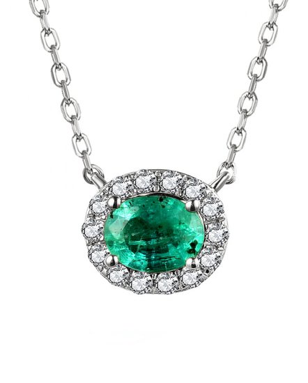 OVAL EMERALD DIAMOND NECKLACE (TN570)