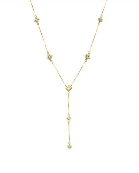 PRINCESS CUT DIAMOND BY THE YARD DANGLE DROP NECKLACE (TN577)