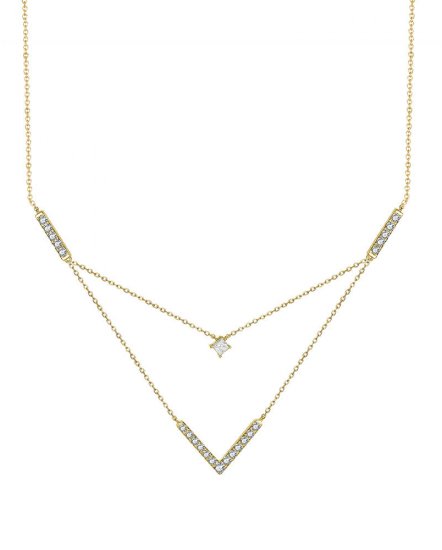 DOUBLE LAYER V STYLE DIAMOND NECKLACE (TN620)