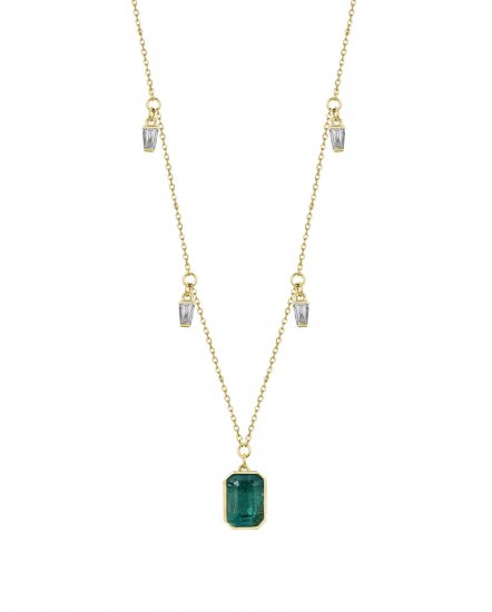 EMERALD CUT DIAMOND DANGLE DROP NECKLACE (TN689)